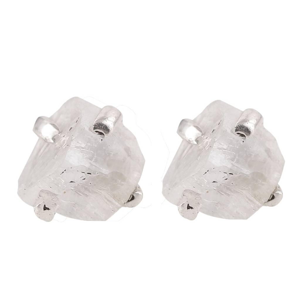 925 Silver Natural Moonstone Raw Crystal Earringsuncut Gemstone Studs In Sterling Silver For Women, Healing Stone  : FU-0116-2