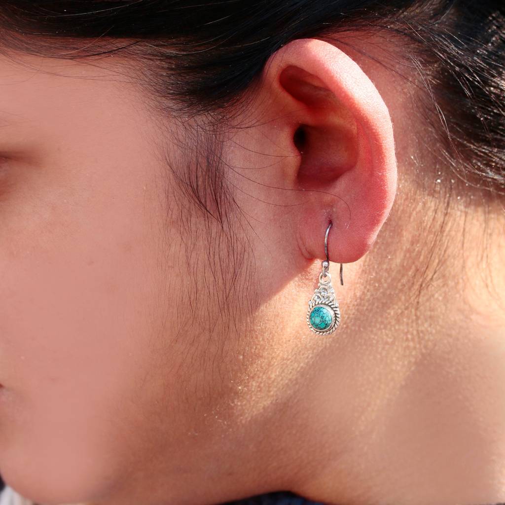 925 Sterling Silver Turquoise Earrings For Women Natural Stone Jewelry : FU-0152-3