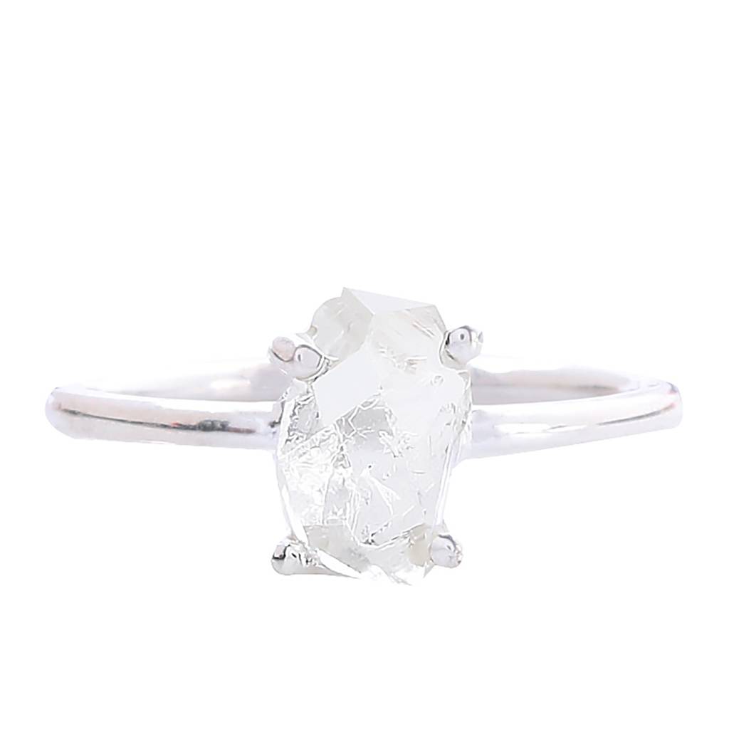 925 Sterling Silver Herkimer Diamond Ring Raw, Natural Quartz Gemstone Jewelry For Women, Perfect For Boho-Chic And  : FU-0180