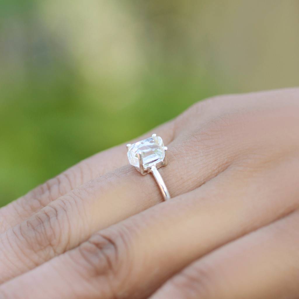 925 Sterling Silver Herkimer Diamond Ring Raw, Natural Quartz Gemstone Jewelry For Women, Perfect For Boho-Chic And  : FU-0180