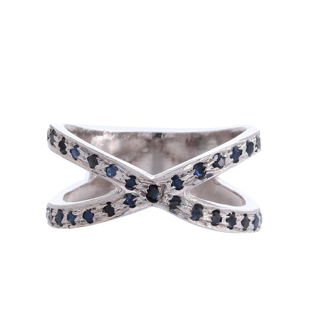 Sterling Silver Blue Sapphire Ring Elegant Gemstone Jewelry For Women : FU-0184