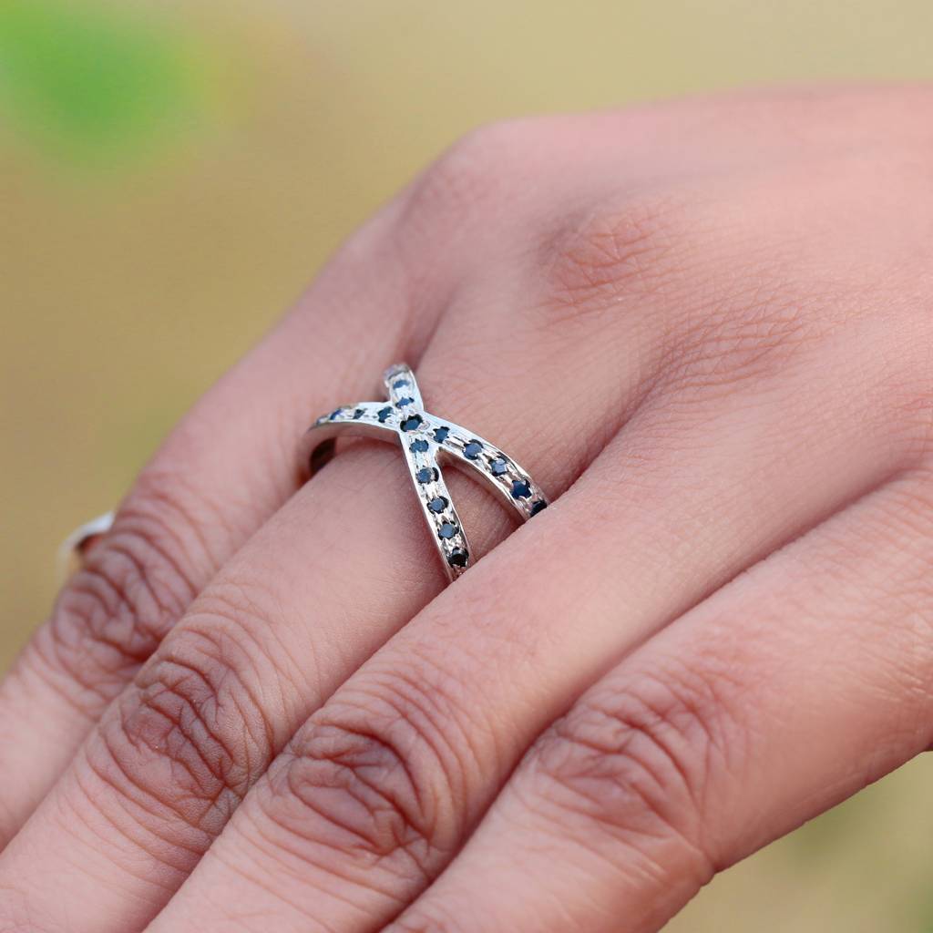 Sterling Silver Blue Sapphire Ring Elegant Gemstone Jewelry For Women : FU-0184