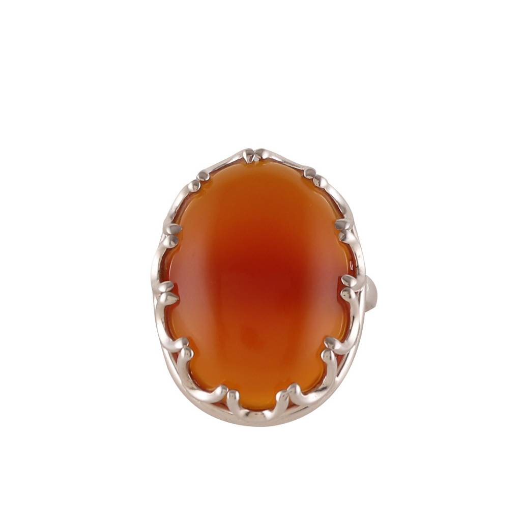 925 Sterling Silver Carnelian Ring  Bold Oval Gemstone Design For Women, Perfect For Boho And Everyday Style : FU-0259
