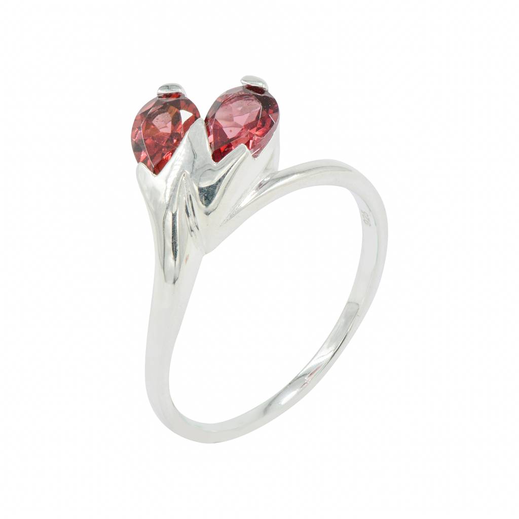 925 Sterling Silver Pear-Shaped Garnet Ring  Unique Design With Two Garnet Stones For A Bold. Perfect Gift For Women  : FU-025