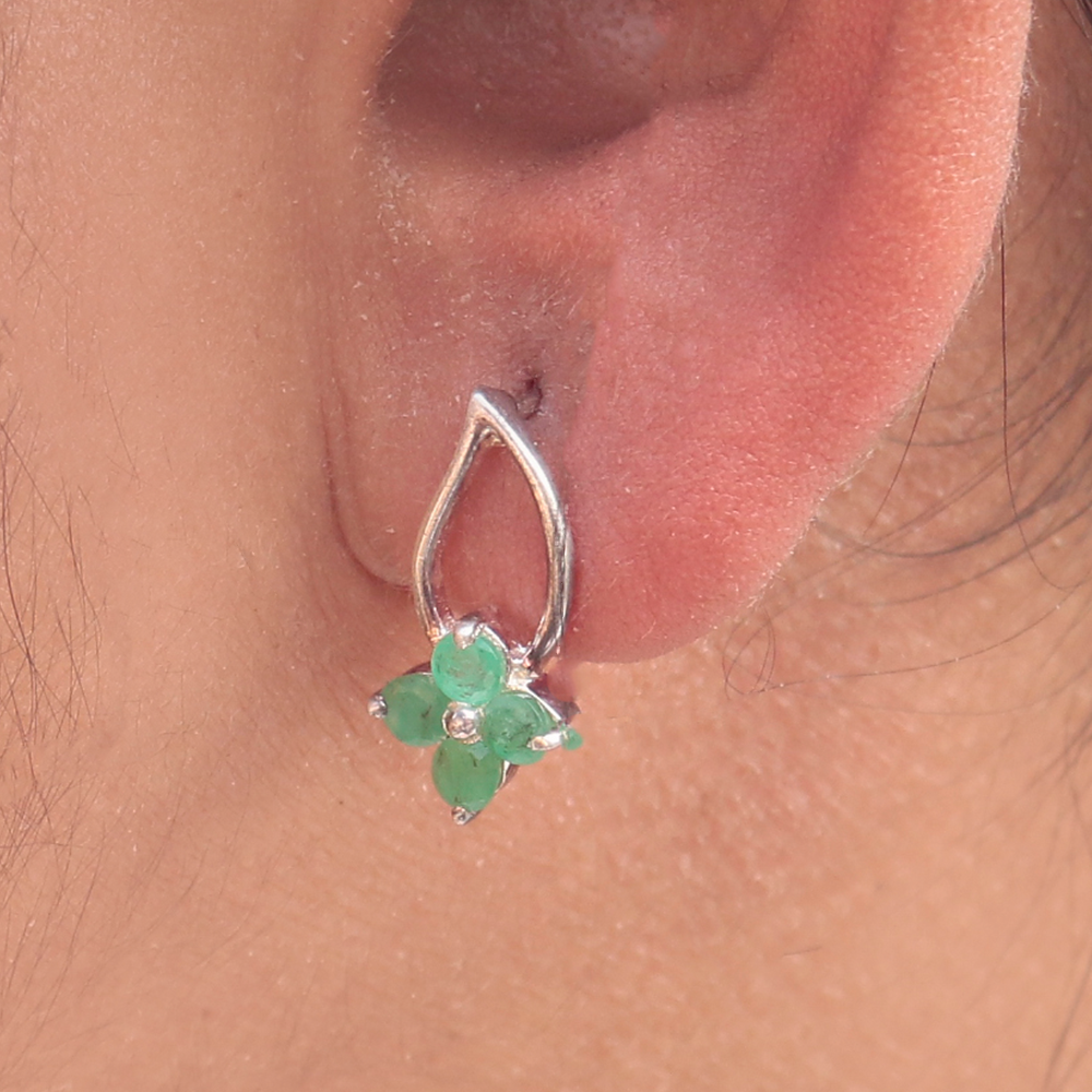 925 Sterling Silver Emerald Earrings For Women | Natural Green Gemstone Drop Earrings | Elegant Silver Jewelry Gift : FU-0281
