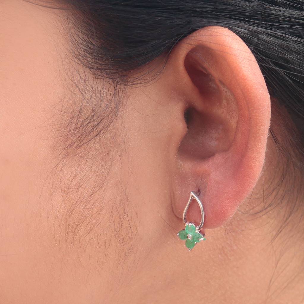 925 Sterling Silver Emerald Earrings For Women | Natural Green Gemstone Drop Earrings | Elegant Silver Jewelry Gift : FU-0281