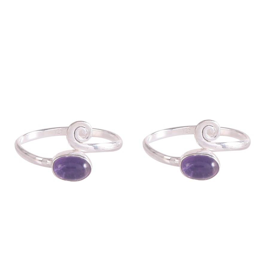 925 Sterling Silver Adjustable Amethyst Toe Rings | Handmade Jewelry : FU-0343