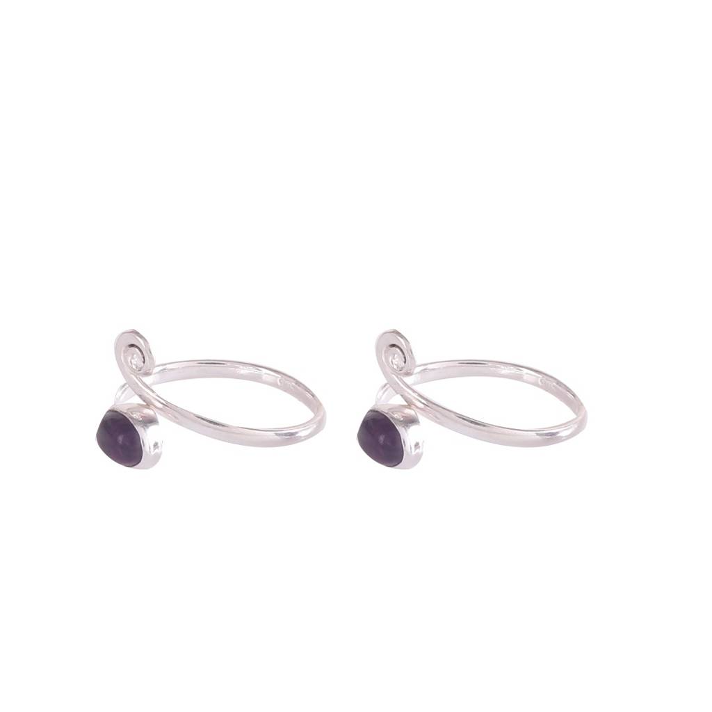 925 Sterling Silver Adjustable Amethyst Toe Rings | Handmade Jewelry : FU-0343