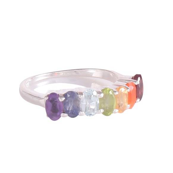 925 Sterling Silver Chakra Gemstone Ring  Handmade Chakra Jewelry For Women : FU-0358