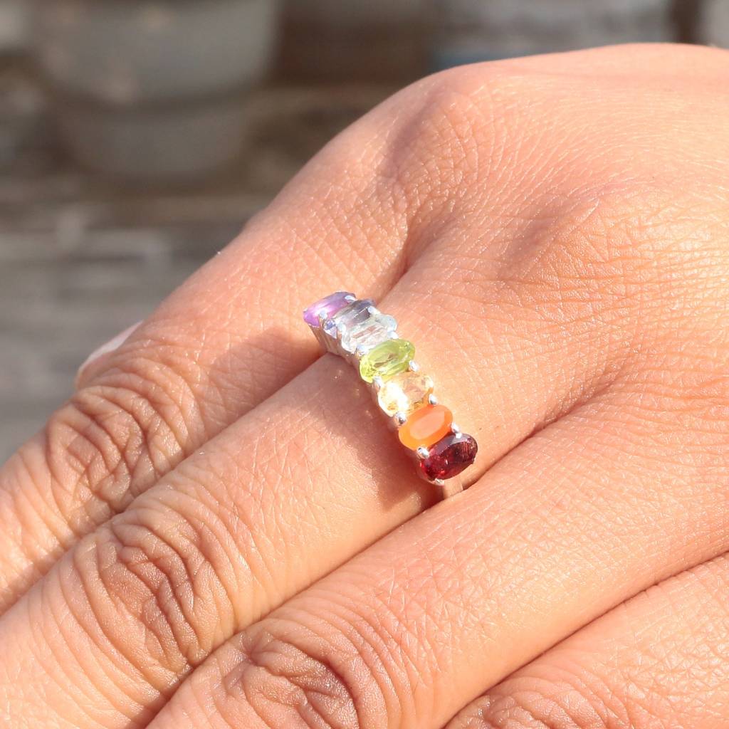 925 Sterling Silver Chakra Gemstone Ring  Handmade Chakra Jewelry For Women : FU-0358
