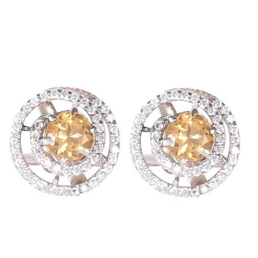 925 Sterling Silver Citrine Earrings For Women | Natural Yellow Gemstone Drop Earrings | High Polish Party Wear Silv : FU-0452