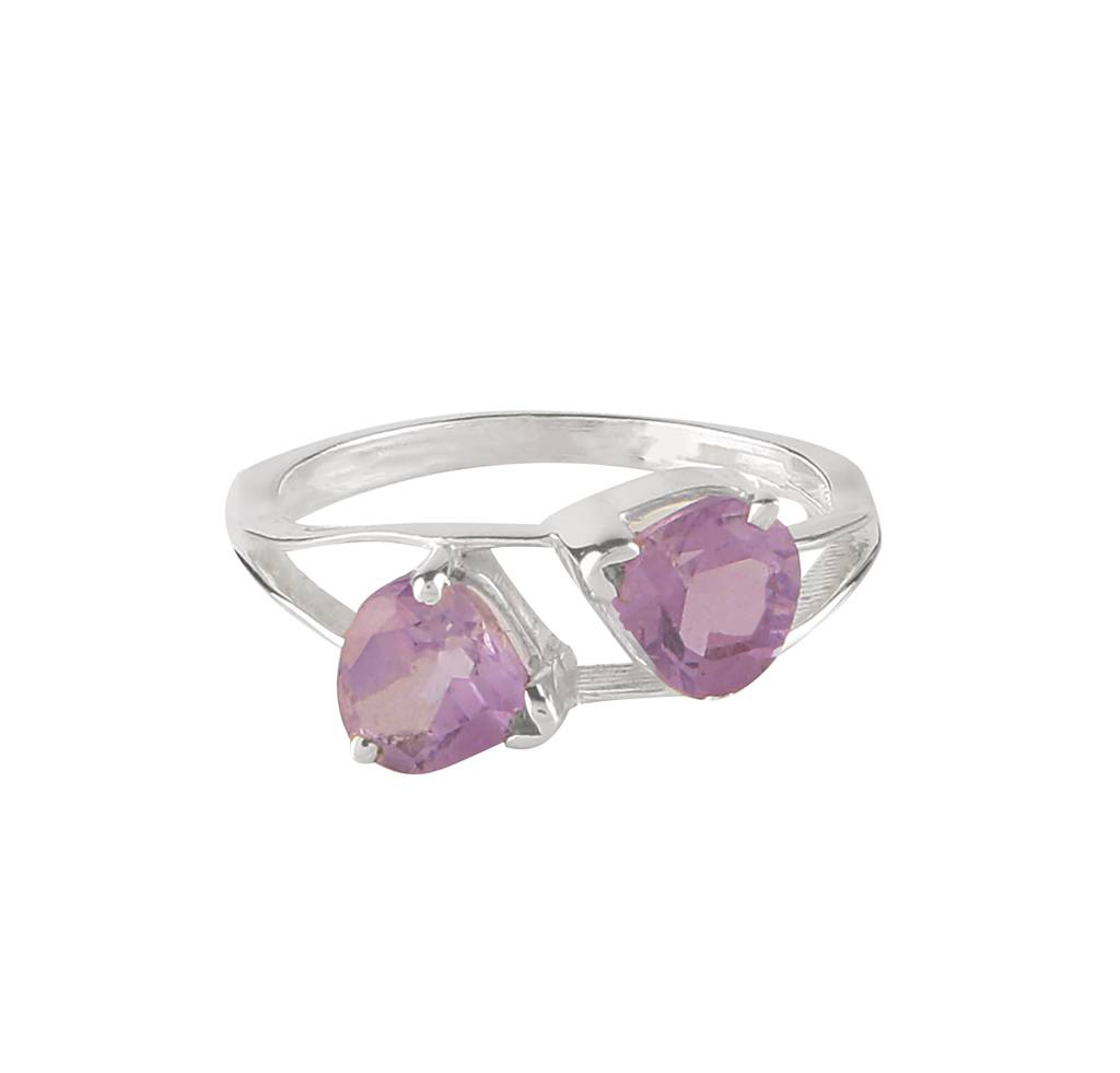 925 Silver Amethyst Ring For Women | Purple Healing Crystal Jewelry | Meditation & Party Wear : FU-0649