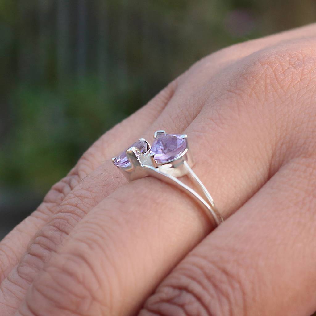 925 Silver Amethyst Ring For Women | Purple Healing Crystal Jewelry | Meditation & Party Wear : FU-0649