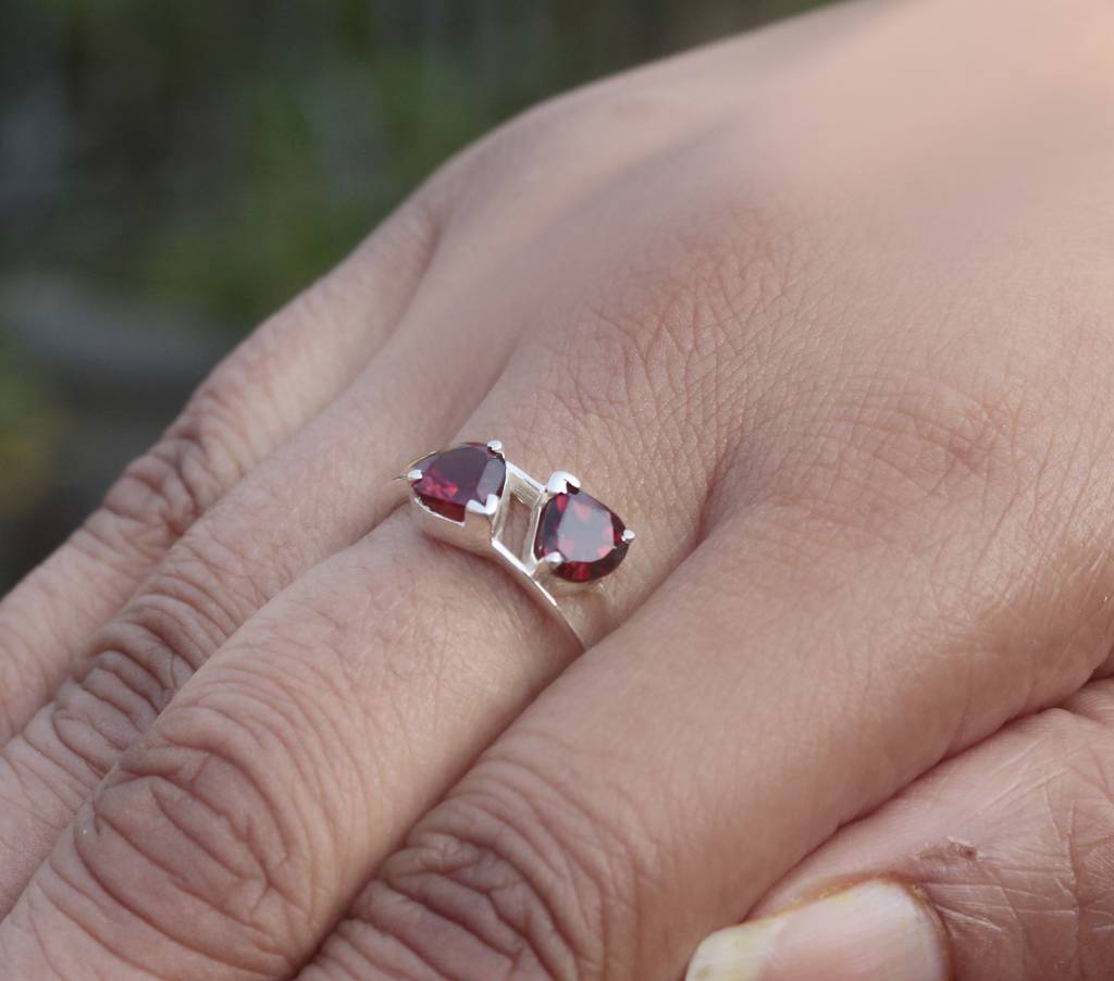 925 Sterling Silver Garnet Ring For Women | Deep Red Birthstone Jewelry | Wedding & Festive Gift : FU-0650