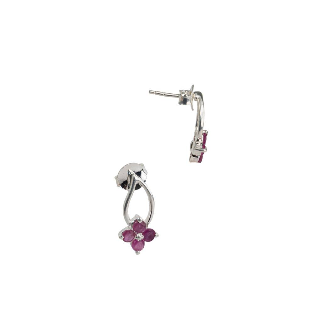 925 Sterling Silver Ruby Earrings For Women | Natural Red Gemstone Drop Earrings | Elegant Silver Jewelry Gift : FU-0065