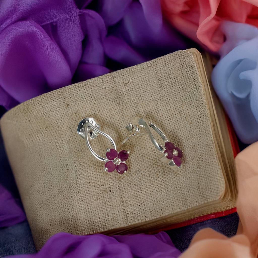 925 Sterling Silver Ruby Earrings For Women | Natural Red Gemstone Drop Earrings | Elegant Silver Jewelry Gift : FU-0065
