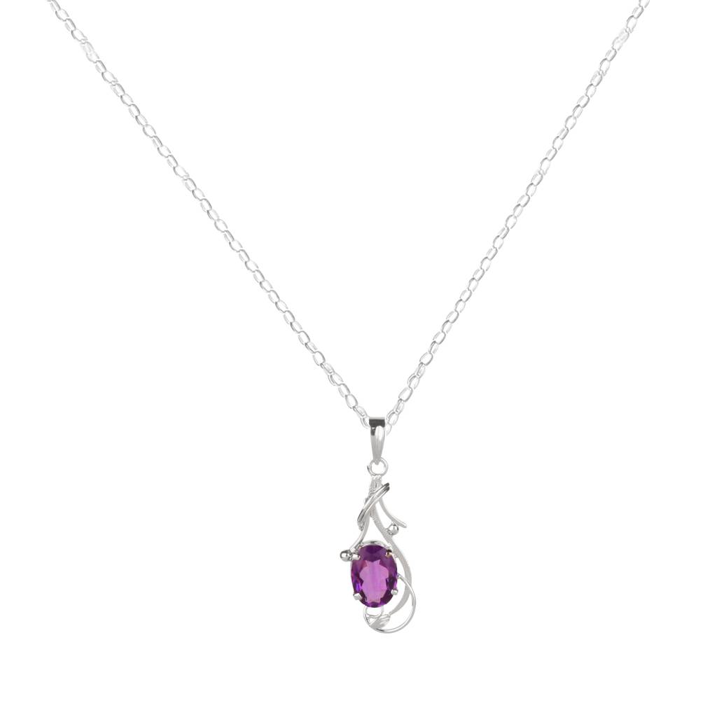 925 Sterling Silver Amethyst Pendant With 18In Chain For Women  Elegant Purple Gem Jewelry | Party & Office Wear : FU-0665-C