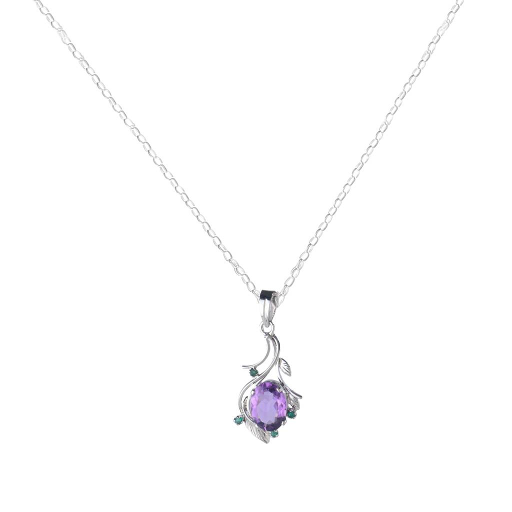 925 Sterling Silver Amethyst Pendant With 18In Chain For Women | Elegant Purple Gem Jewelry | Party & Office Wear : FU-0666-C