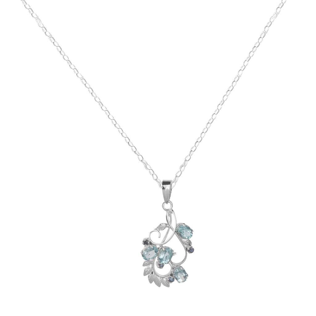 925 Sterling Silver Blue Topaz Pendant With 18In Chain For Women | Sky Blue Gemstone Jewelry | Luxury Party Wear : FU-0699-C
