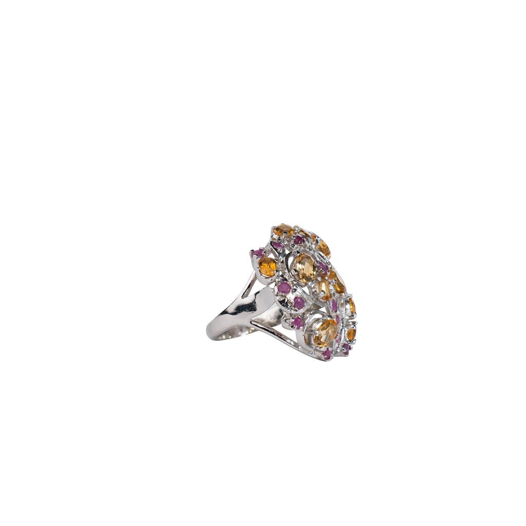 925 Sterling Silver Luxury Citrine And Ruby Ring - Unique Design, Statement Jewelry For Women : FU-0085