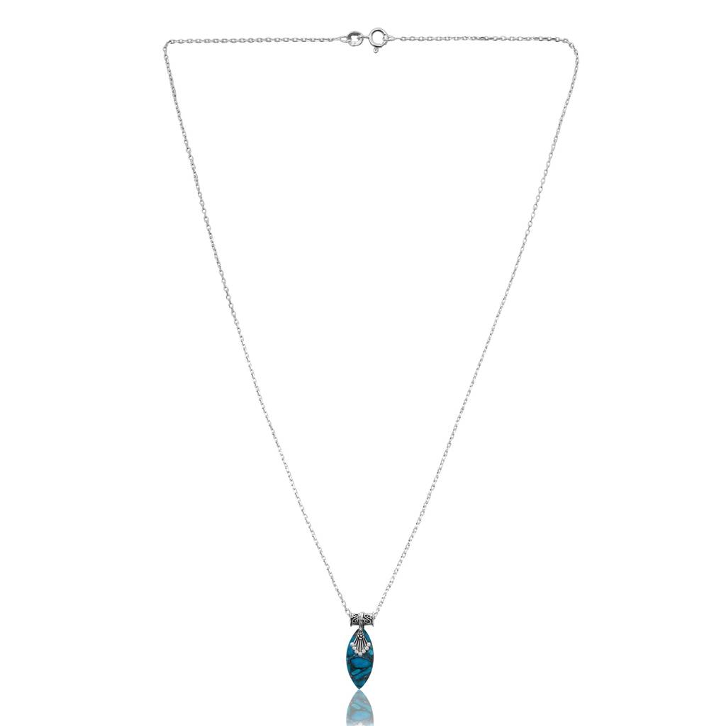 925 Sterling Silver Turquoise Pendant Chain For Women |Authentic Silver Jewelry | Handcrafted Elegant Gift : FU-0910-C
