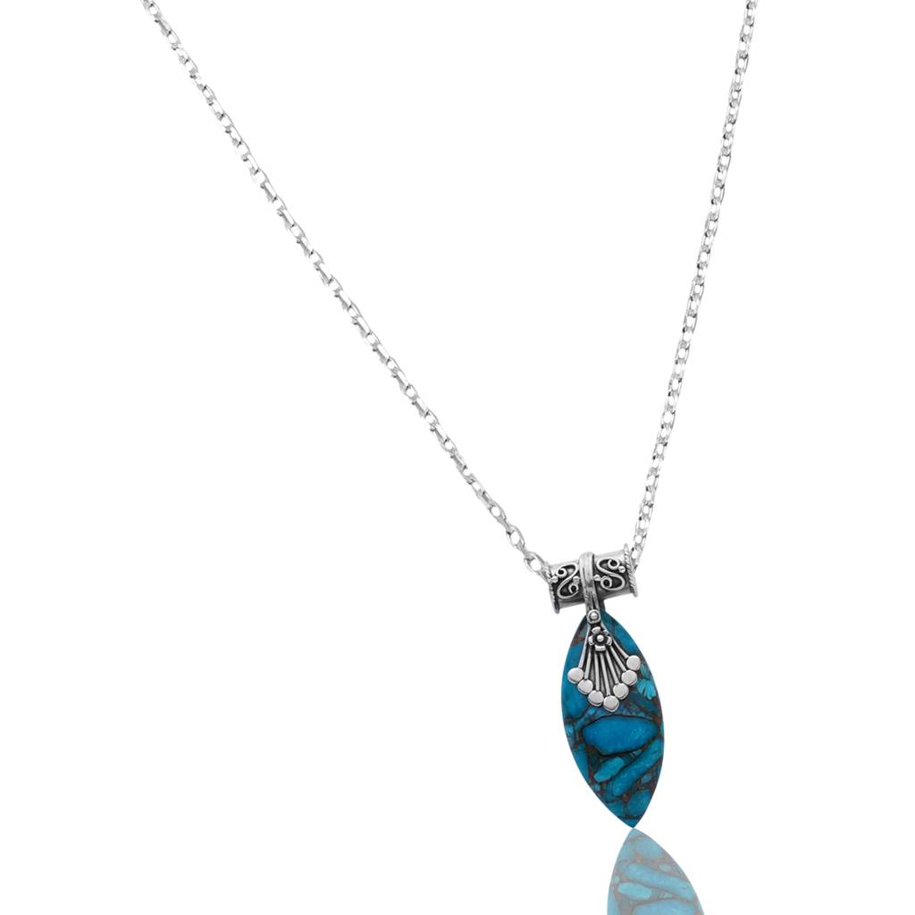 925 Sterling Silver Turquoise Pendant Chain For Women |Authentic Silver Jewelry | Handcrafted Elegant Gift : FU-0910-C