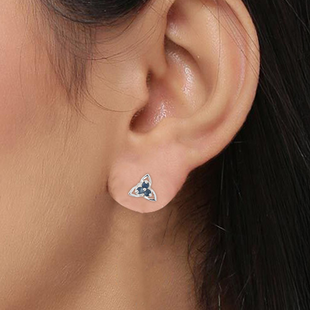 925 Sterling Silver Blue Sapphire Earrings For Women | Deep Blue Gemstone Drop Earrings | High Polish Party Wear Jew : FU-0091