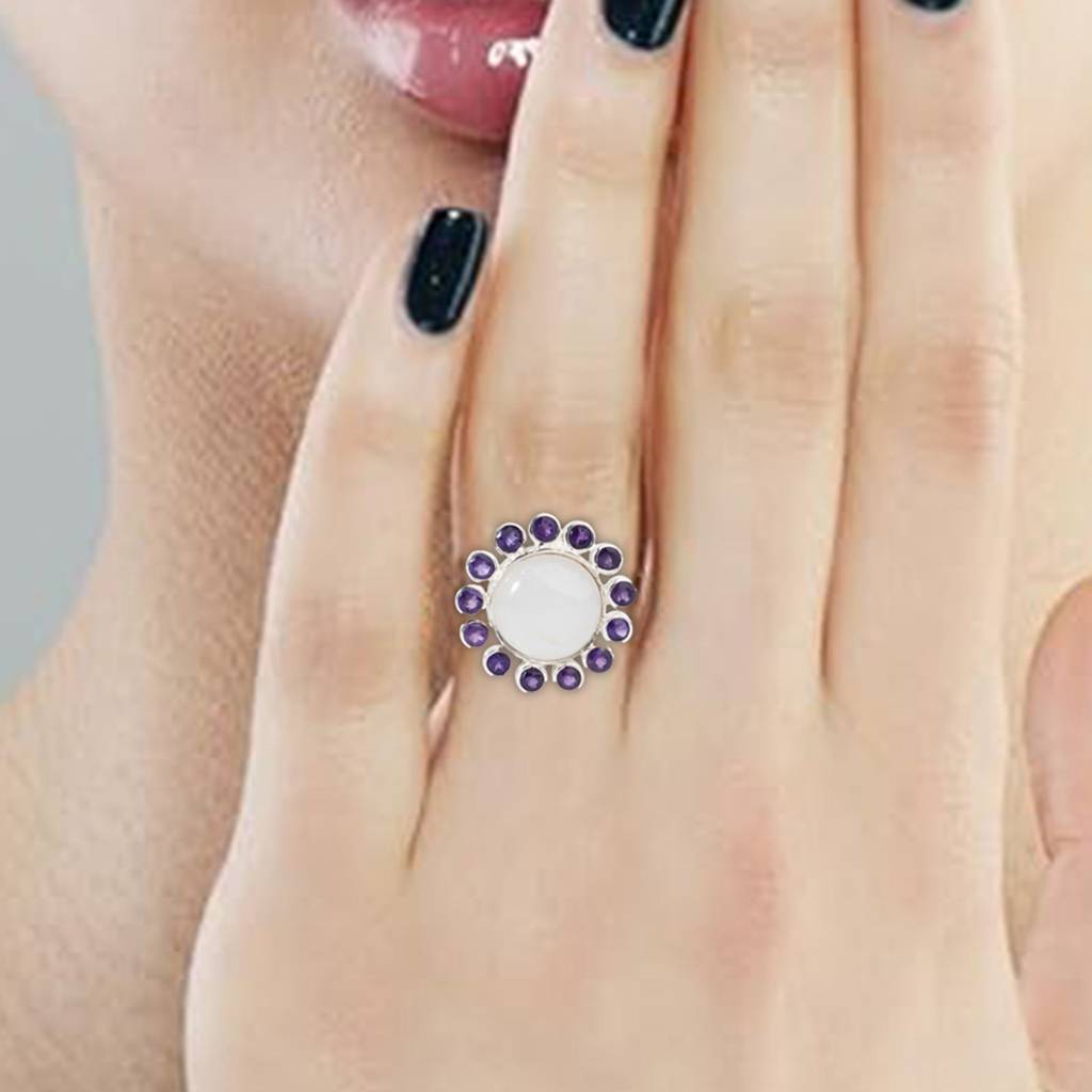 925 Silver Elegant Moonstone Sterling Silver Ring - Natural Gemstone, Unique Design, Perfect For Everyday Wear Or Gi : FU-0092
