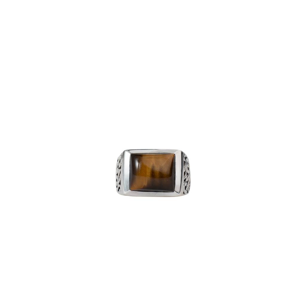 925 Silver Tiger Eye Sterling Silver Ring Bold Natural Gemstone, Unique Design, Perfect Statement Jewelry : FU-0094
