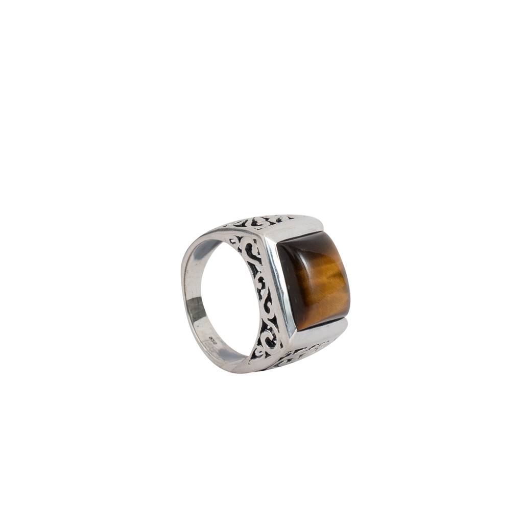 925 Silver Tiger Eye Sterling Silver Ring Bold Natural Gemstone, Unique Design, Perfect Statement Jewelry : FU-0094