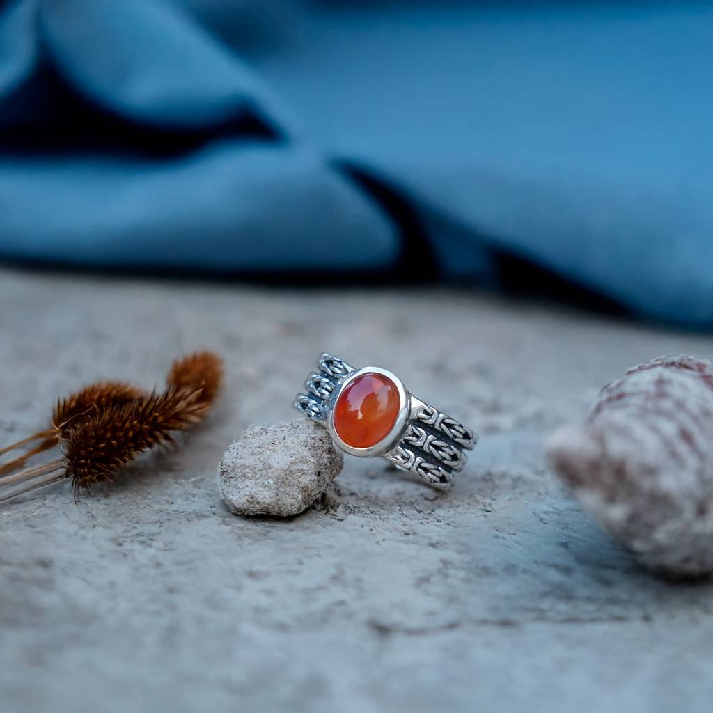 925 Sterling Silver Carnelian Stone Men'S Ring - Bold Natural Gemstone, Unique Design, Perfect For Everyday Wear : FU-0095