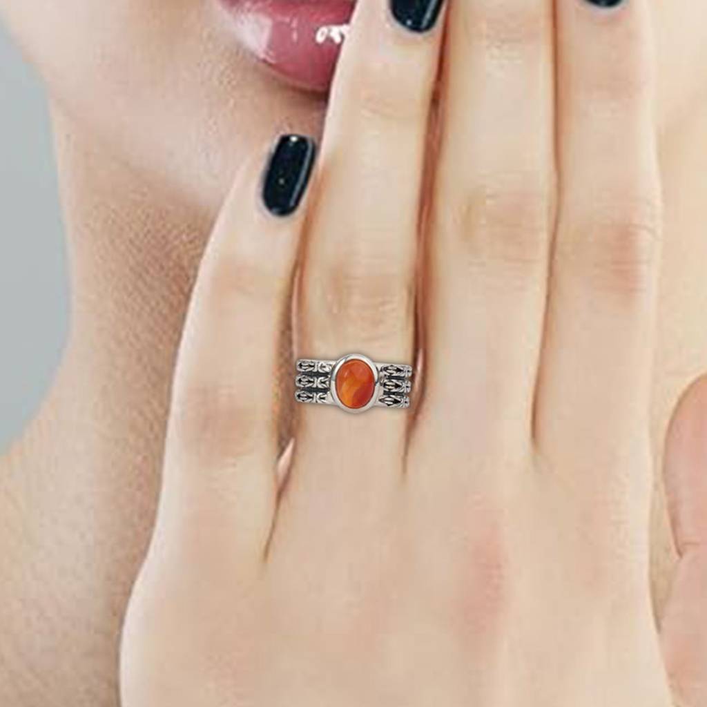 925 Sterling Silver Carnelian Stone Men'S Ring - Bold Natural Gemstone, Unique Design, Perfect For Everyday Wear : FU-0095