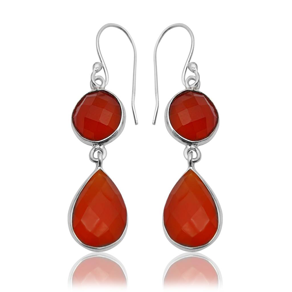 925 Sterling Silver Carnelian Earrings For Women | Authentic Silver Jewelry | Handcrafted Elegant Gift : FU-0964