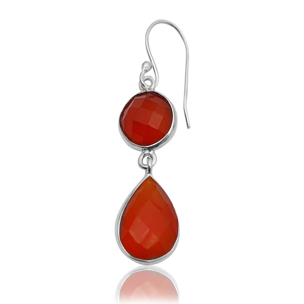 925 Sterling Silver Carnelian Earrings For Women | Authentic Silver Jewelry | Handcrafted Elegant Gift : FU-0964