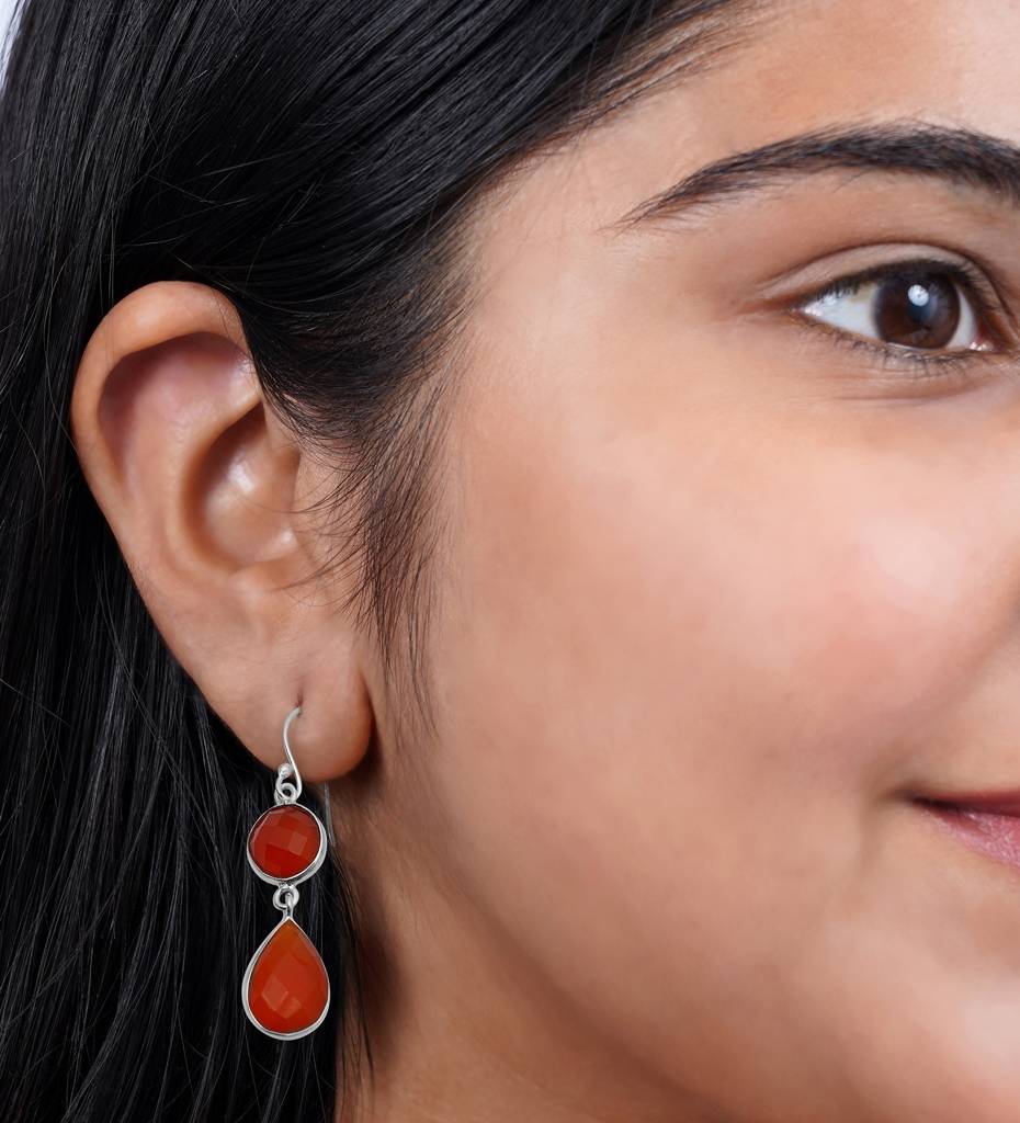 925 Sterling Silver Carnelian Earrings For Women | Authentic Silver Jewelry | Handcrafted Elegant Gift : FU-0964
