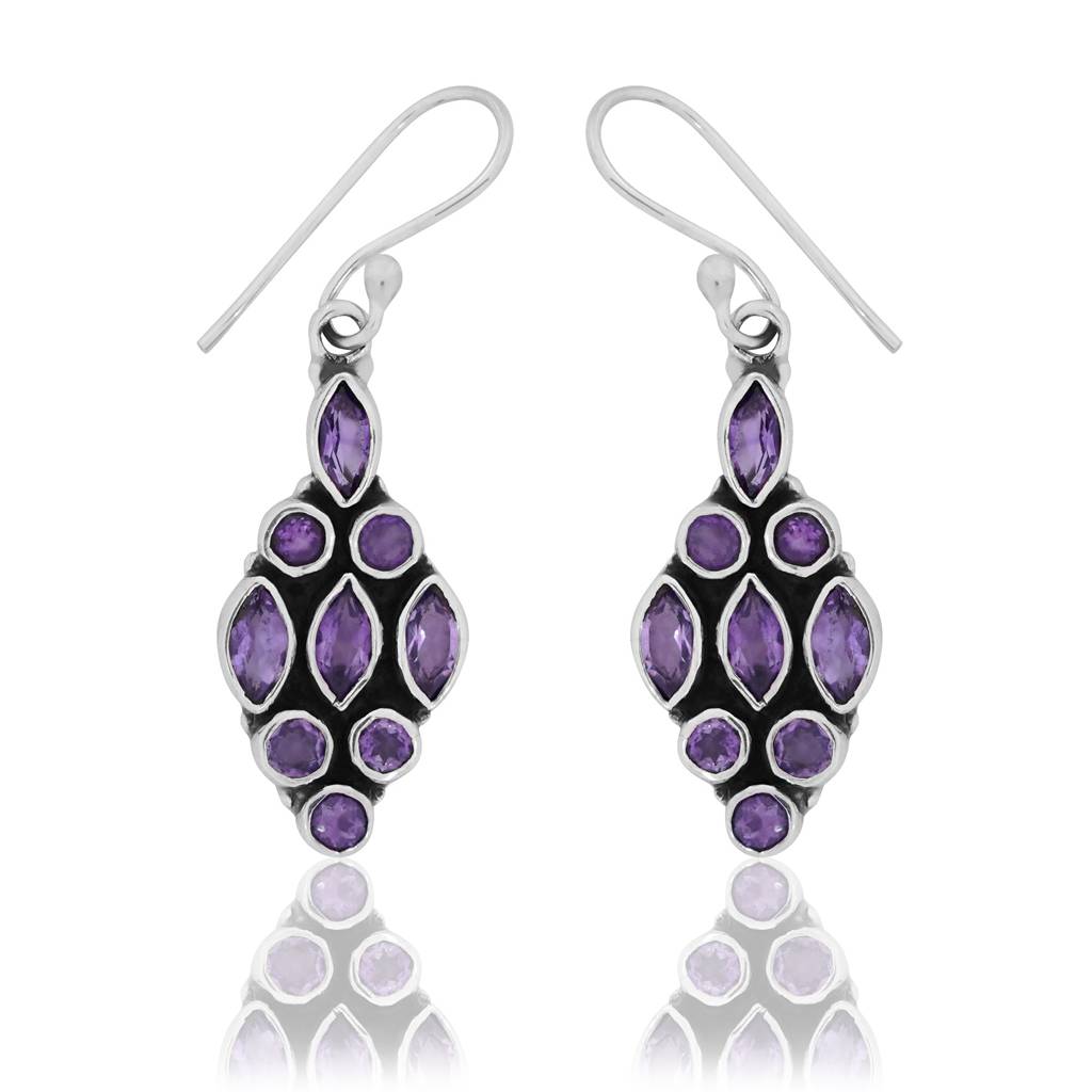 925 Sterling Silver Amethyst Earrings For Women | Authentic Silver Jewelry | Handcrafted Elegant Gift : FU-0965
