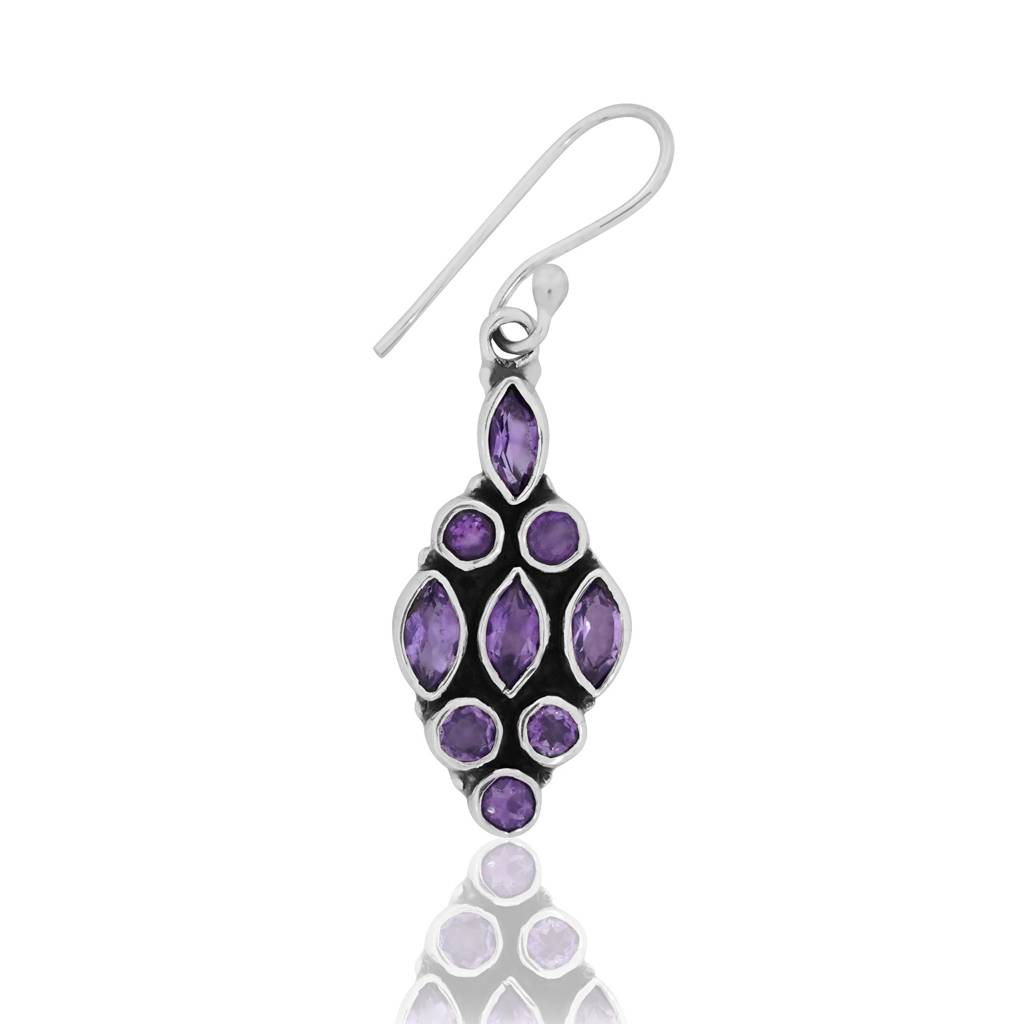 925 Sterling Silver Amethyst Earrings For Women | Authentic Silver Jewelry | Handcrafted Elegant Gift : FU-0965