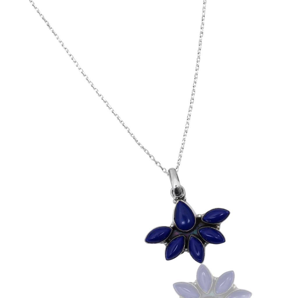 925 Sterling Silver Lapis Pendant Chain For Women | Authentic Silver Jewelry | Handcrafted Elegant Gift : FU-0971-C