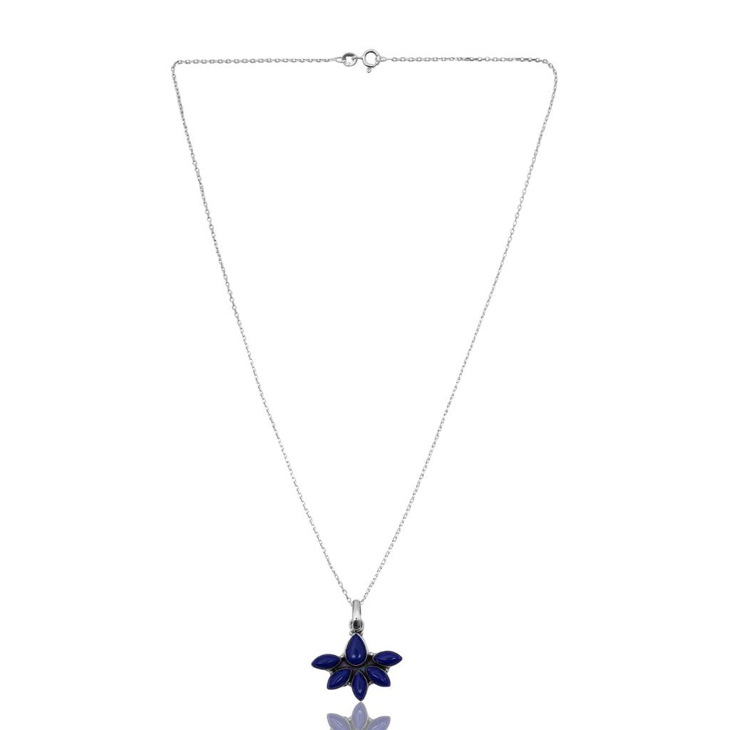 925 Sterling Silver Lapis Pendant Chain For Women | Authentic Silver Jewelry | Handcrafted Elegant Gift : FU-0971-C
