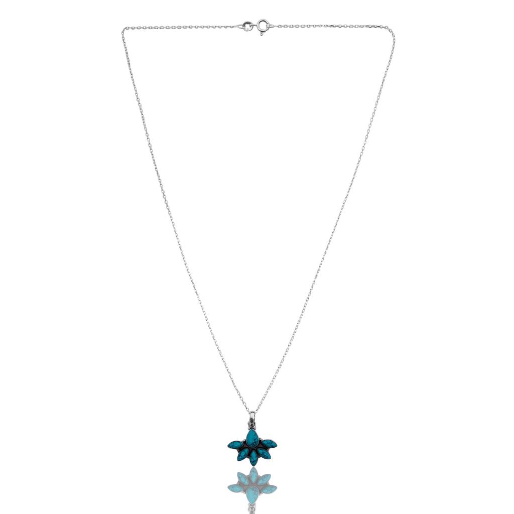 925 Sterling Silver Turquoise Pendant Chain For Women | Authentic Silver Jewelry | Handcrafted Elegant Gift : FU-0972-C