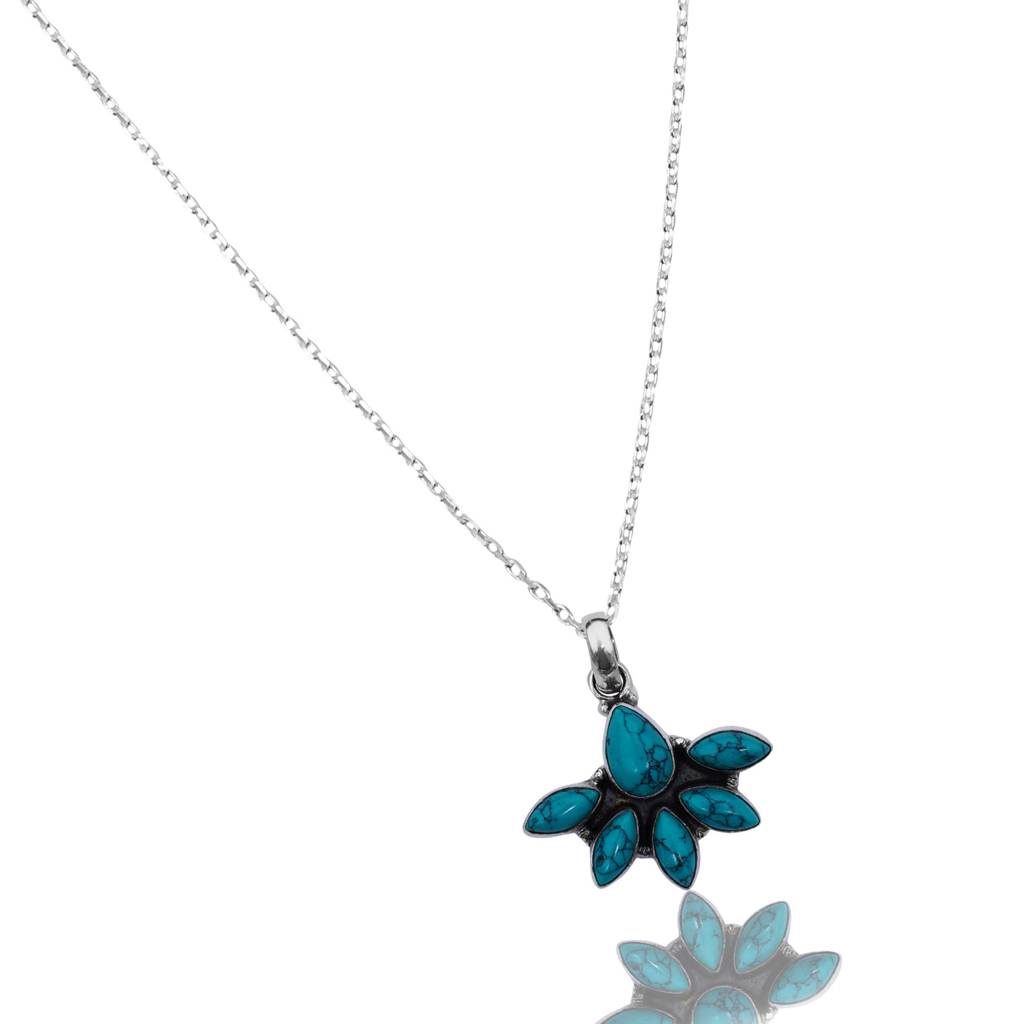 925 Sterling Silver Turquoise Pendant Chain For Women | Authentic Silver Jewelry | Handcrafted Elegant Gift : FU-0972-C