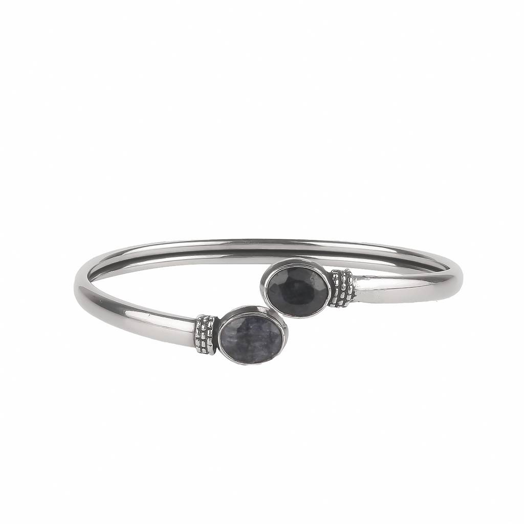 925 Sterling Silver Blue Sapphire Bangle | Elegant Gemstone Jewelry For Women | Royal Blue Stone Bracelet : FU-0981