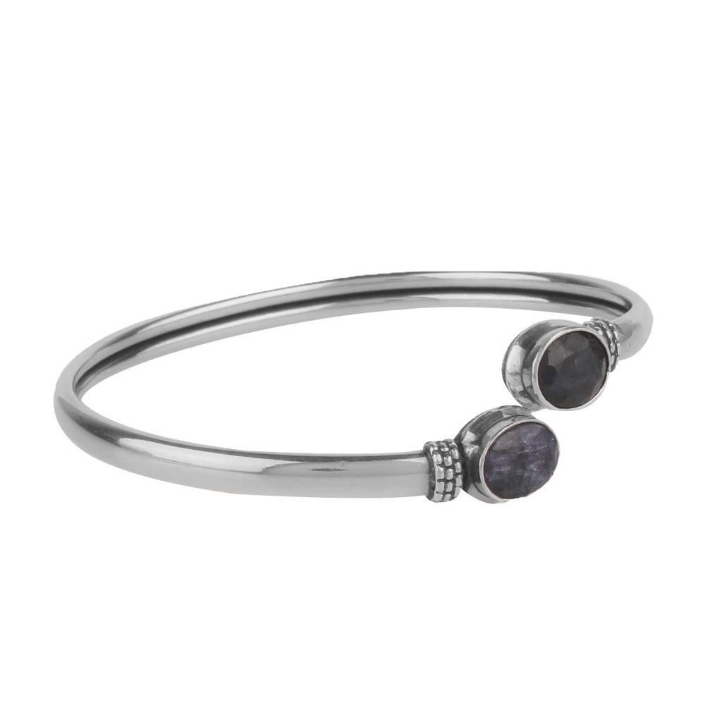 925 Sterling Silver Blue Sapphire Bangle | Elegant Gemstone Jewelry For Women | Royal Blue Stone Bracelet : FU-0981