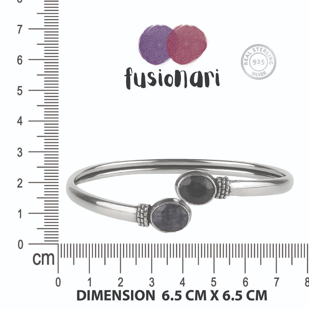 925 Sterling Silver Blue Sapphire Bangle | Elegant Gemstone Jewelry For Women | Royal Blue Stone Bracelet : FU-0981