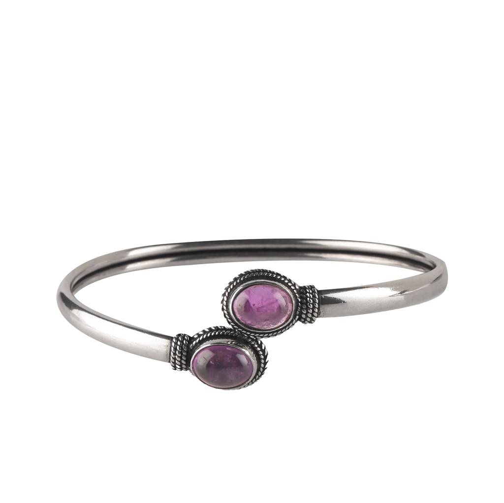 925  Sterling Silver Amethyst Bangle For Women | Natural Purple Gemstone Jewelry | Healing Crystal Bracelet : FU-0983