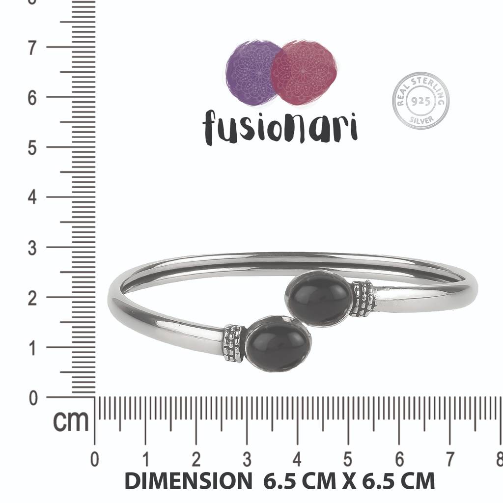 925 Sterling Silver Black Onyx Bangle | Handcrafted Gemstone Bracelet | Bold And Elegant Design : FU-0984