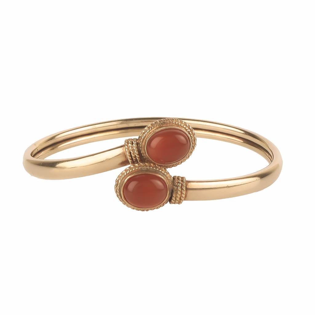 925 Sterling Silver Gold Plated Carnelian Bangle | Handcrafted Orange Gemstone Jewelry | Boho & Elegant Bracelet : FU-0988