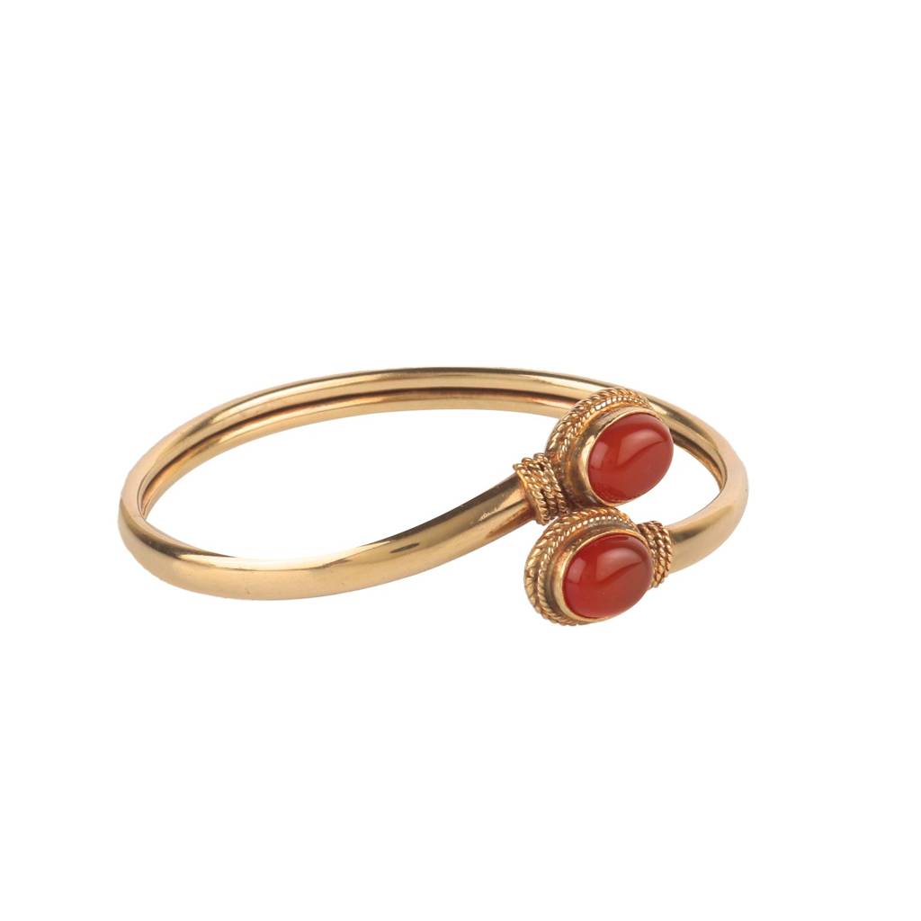 925 Sterling Silver Gold Plated Carnelian Bangle | Handcrafted Orange Gemstone Jewelry | Boho & Elegant Bracelet : FU-0988