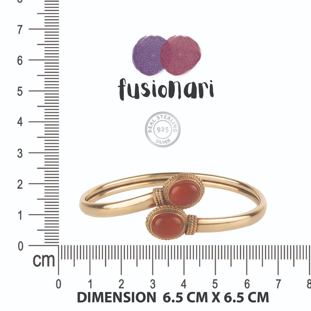 925 Sterling Silver Gold Plated Carnelian Bangle | Handcrafted Orange Gemstone Jewelry | Boho & Elegant Bracelet : FU-0988