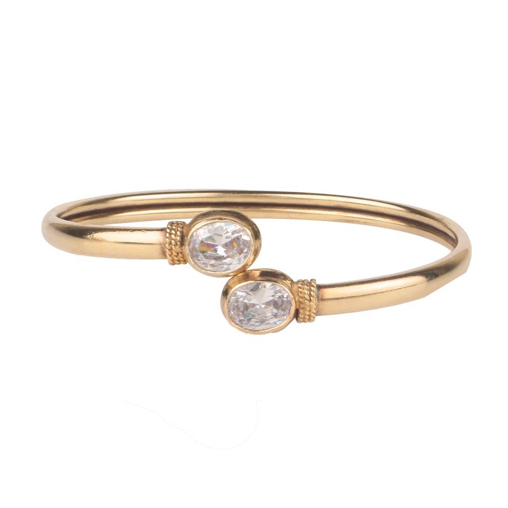 925 Sterling Silver Ad Zircon Bangle | Sparkling Crystal Open Cuff Bracelet | Party & Festive Jewelry : FU-0989